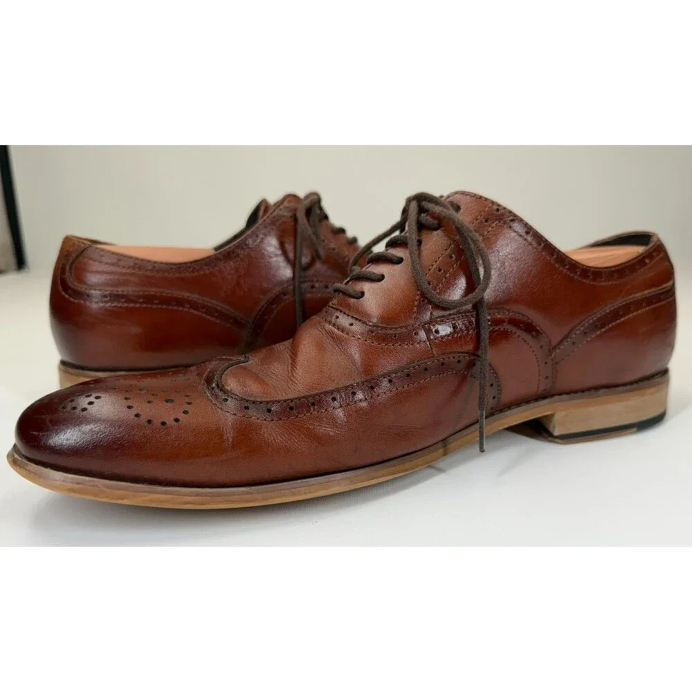 STACY ADAMS Mens Casual Dress Shoes Brown Leather Oxfords Brogue Sz Size 10M